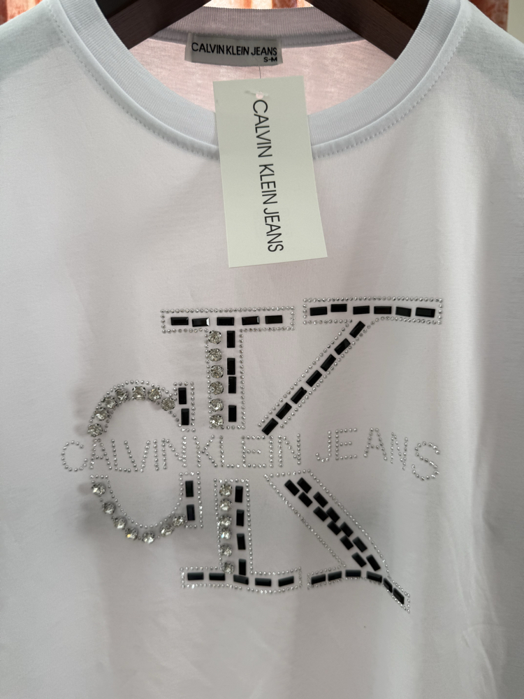 Calvin Klein Beyaz Taşlı Tişört