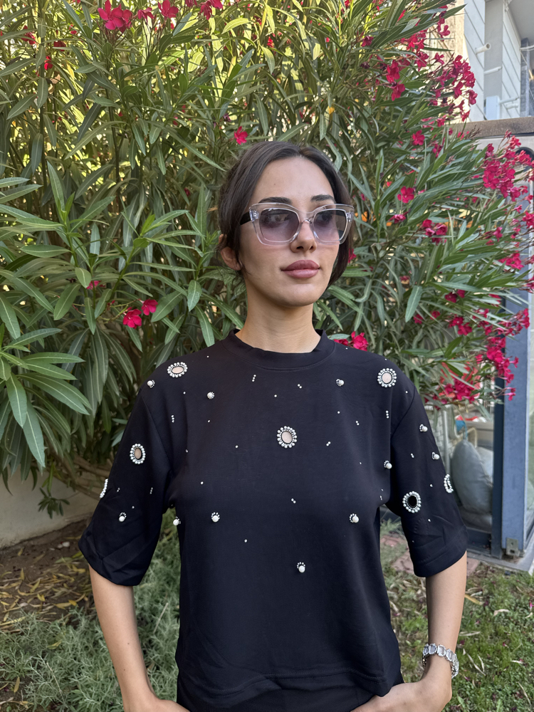 İpekyol İncili Siyah T-Shirt