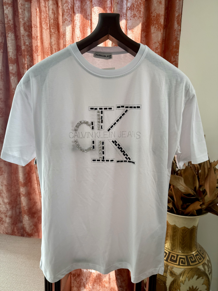 Calvin Klein Beyaz Taşlı Tişört