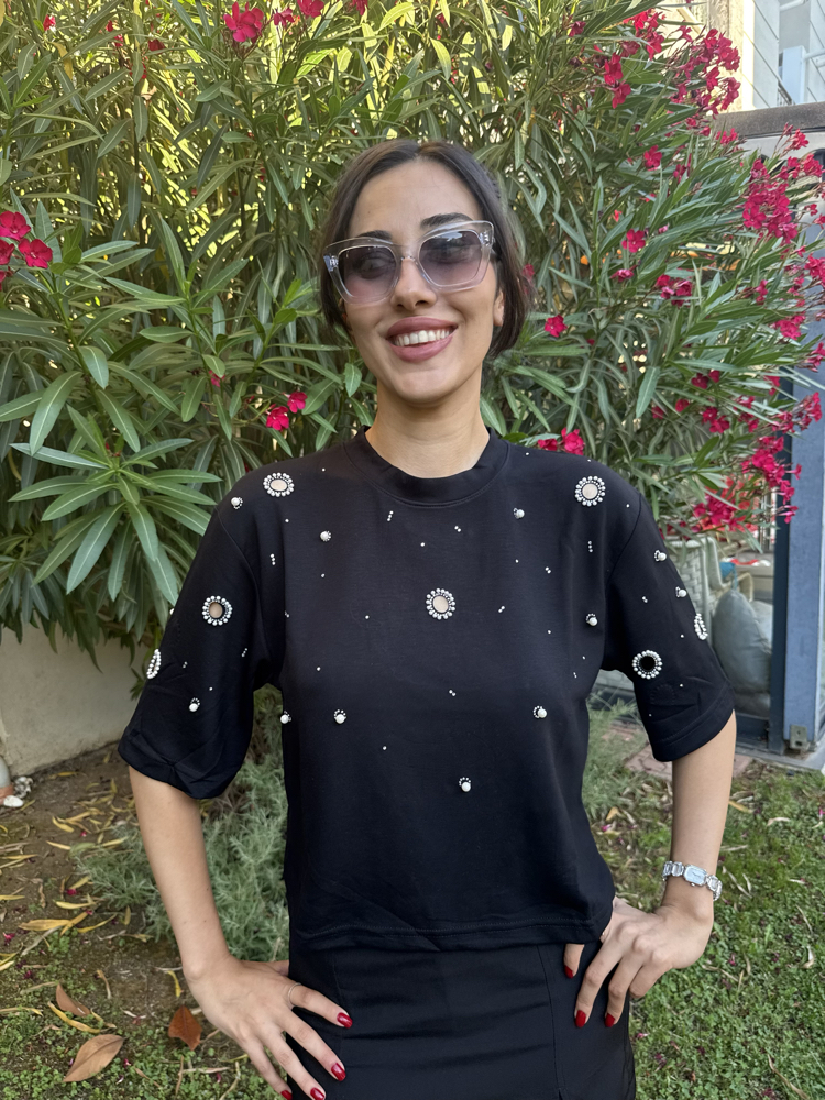 İpekyol İncili Siyah T-Shirt