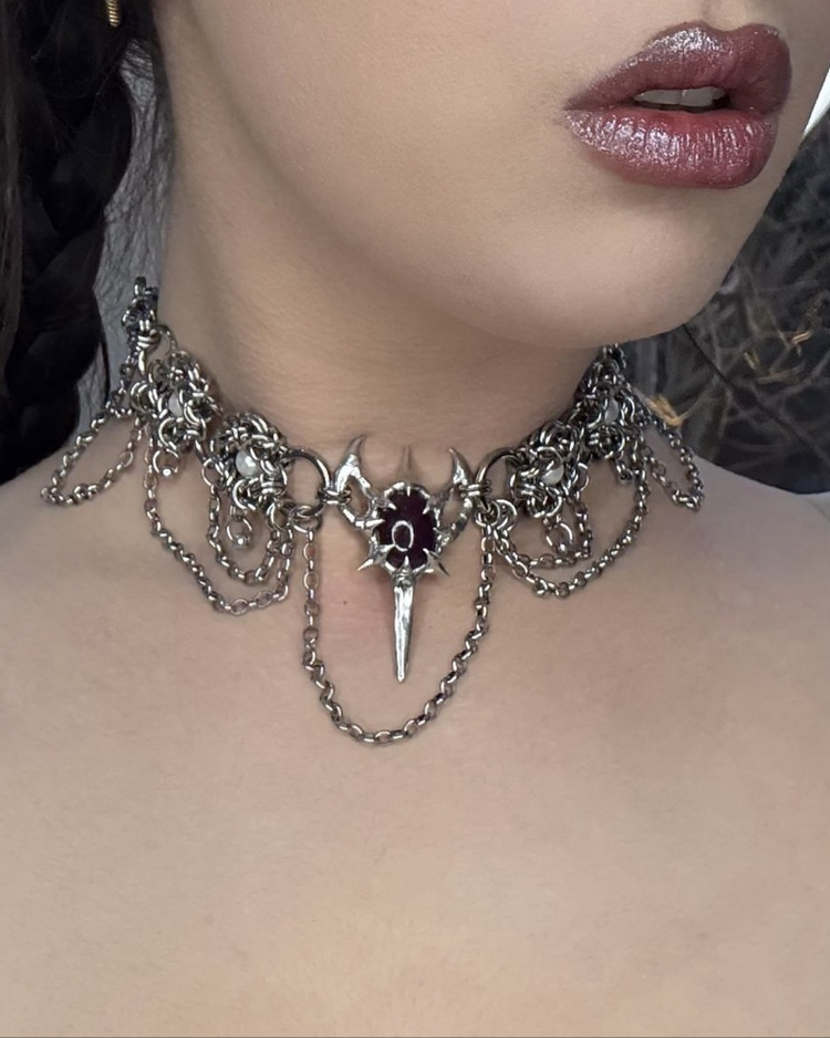 Ruby Talisman Chain İnci ve Yakut Detaylı El Örgüsü Zincir Kolye
