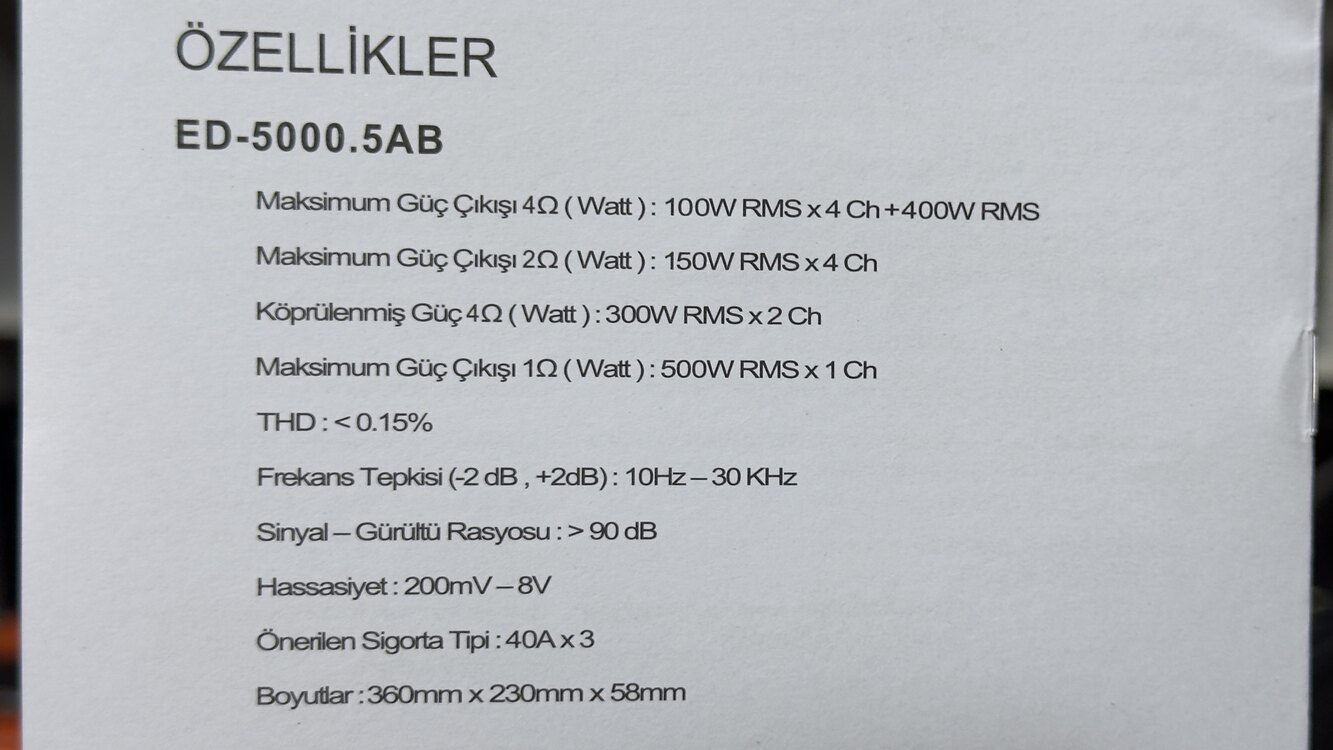 EDİSON 5 Kanal Amfi 100x4 rms, mono çıkışı 500 rms 