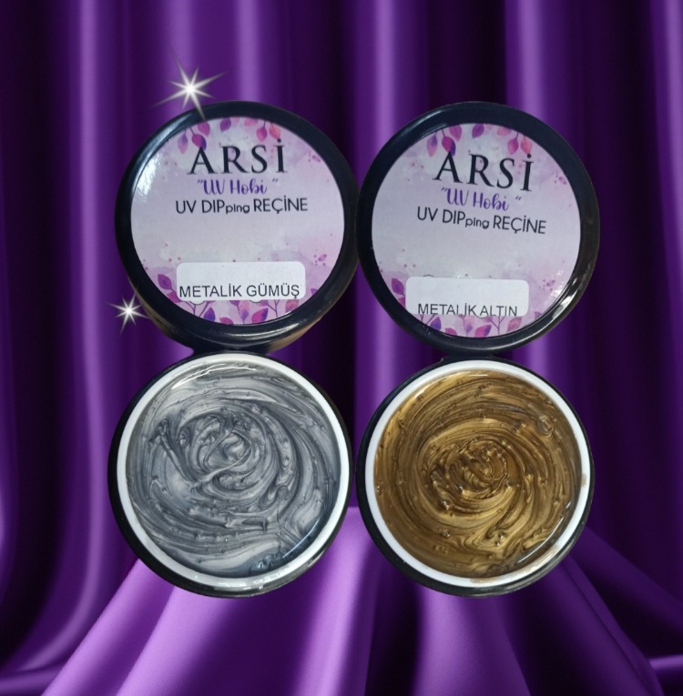 UV dip reçine set metalik gümüş 50 ml , metalik altin 50 ml