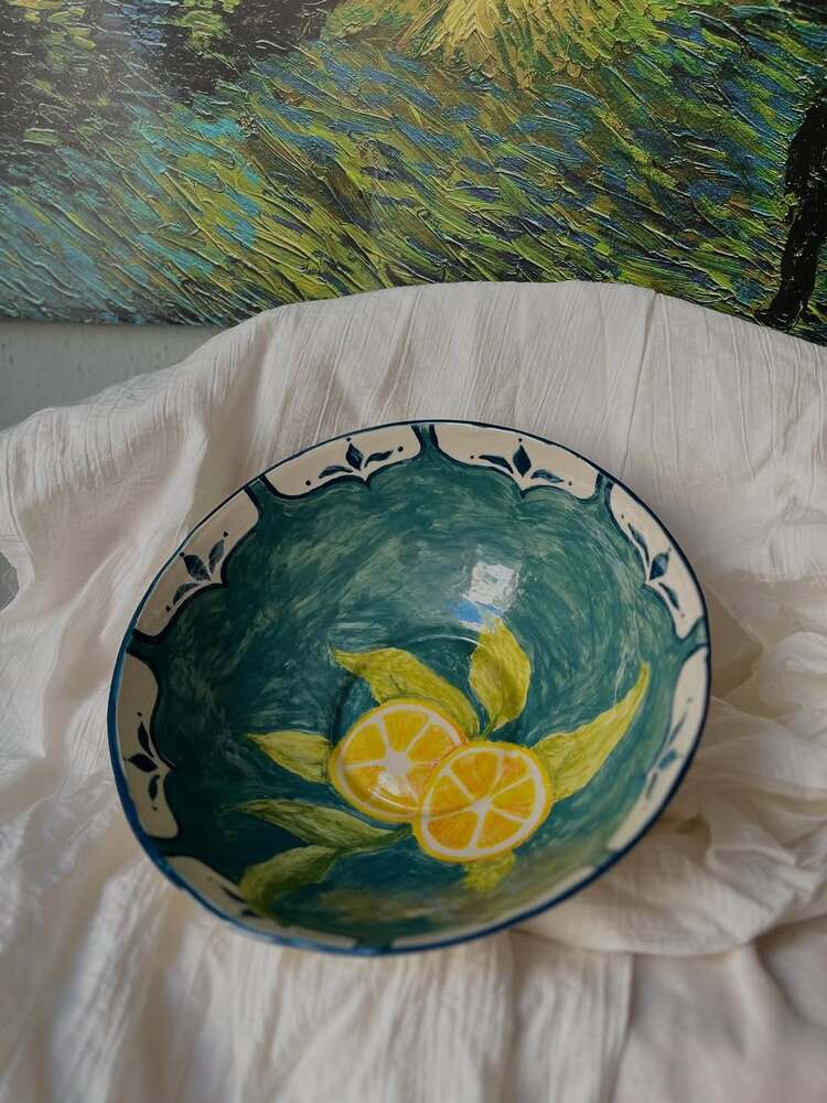 El Yapımı Limon Desenli Seramik Kase