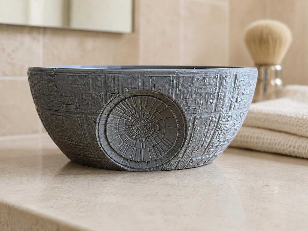 Uzay İstasyonu Desenli Tıraş Kasesi, 120 mm Gri PETG