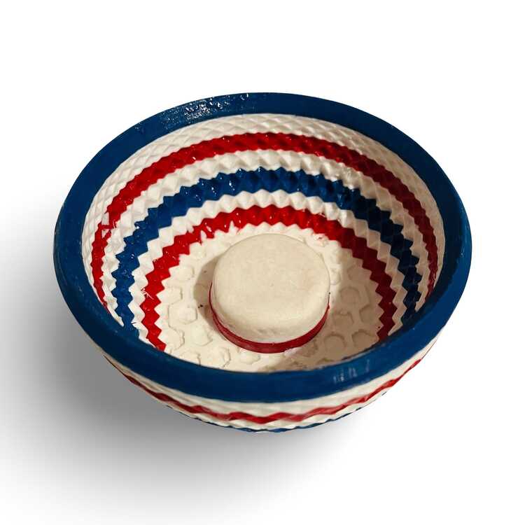 Berber Direği Tıraş Kasesi, Sabun Yuvalı, 120 mm Kırmızı-Beyaz-Mavi PETG