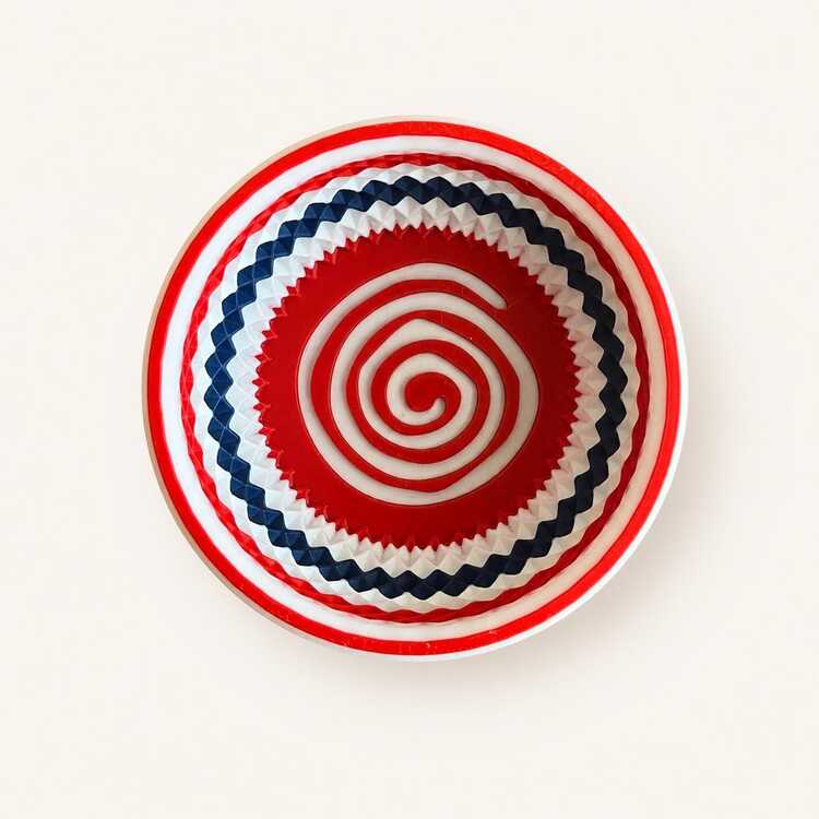 Berber Direği Tıraş Kasesi, 120 mm Kırmızı-Beyaz-Mavi PETG, Spiral Tabanlı