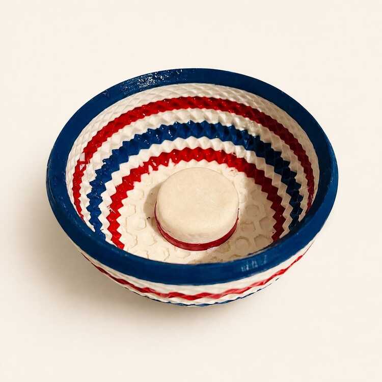 Berber Direği Tıraş Kasesi, Sabun Yuvalı, 120 mm Kırmızı-Beyaz-Mavi PETG