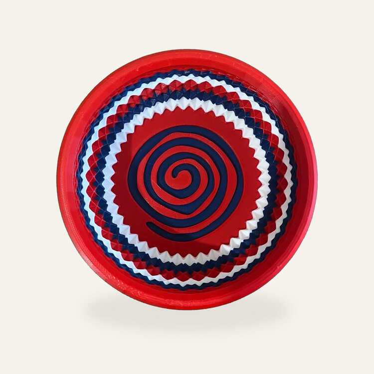 Berber Direği Tıraş Kasesi, Kırmızı Ağızlı PETG, Lacivert Spiral Taban (120 mm)