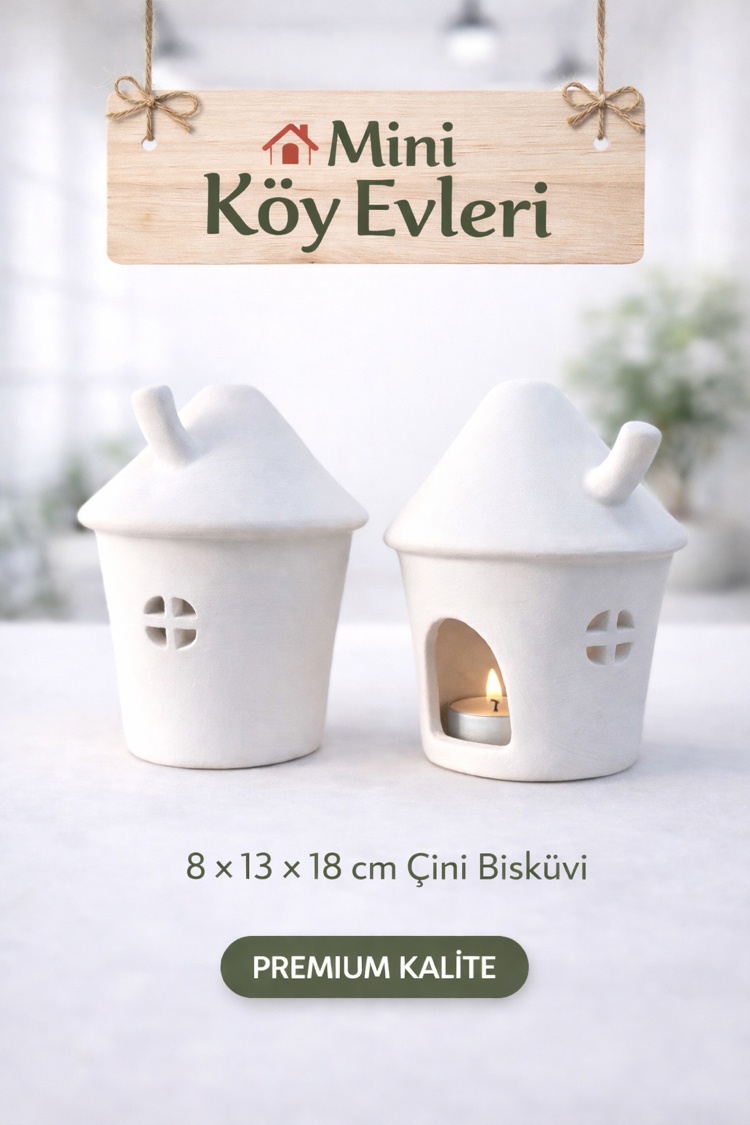 Mini Köy Evleri – 8 × 13 × 18 cm Çini Ham Bisküvi