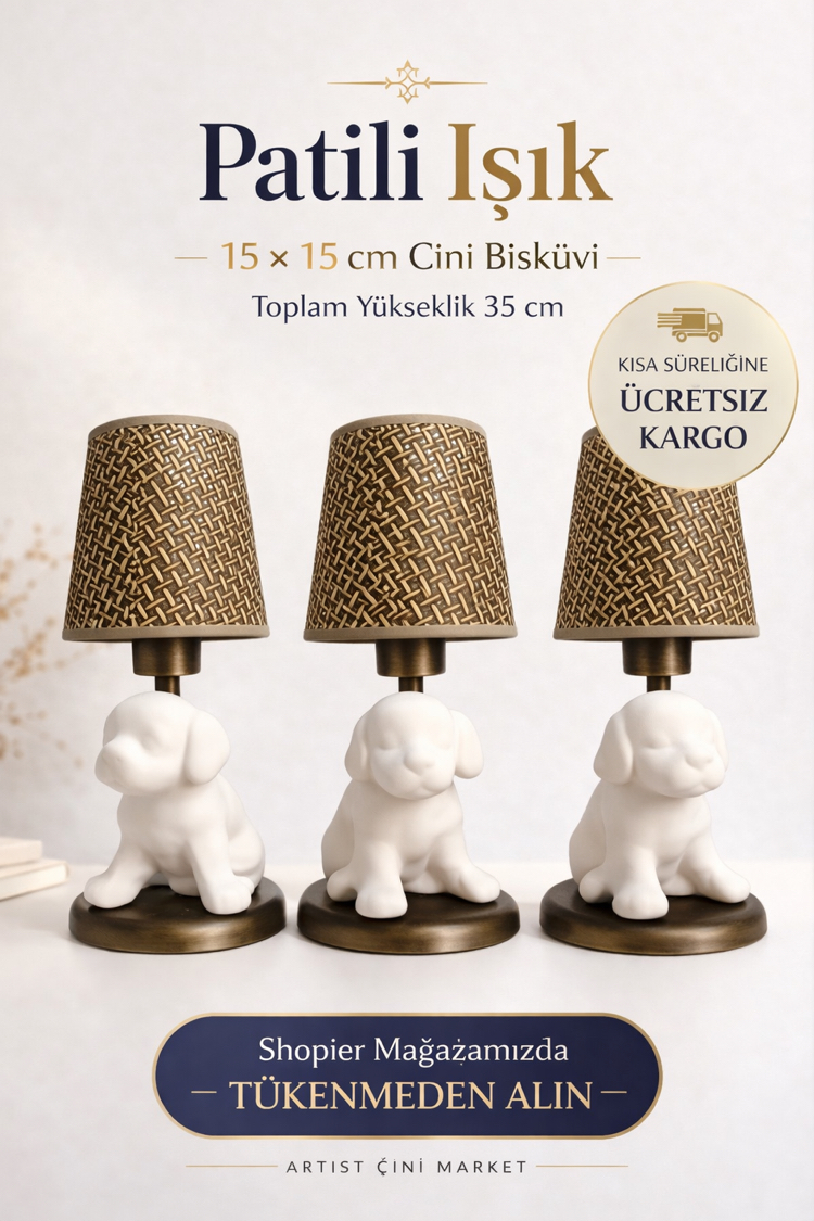 Kedi Başucu Abajur – Hasır Şapkalı | Antik Gold Detaylı