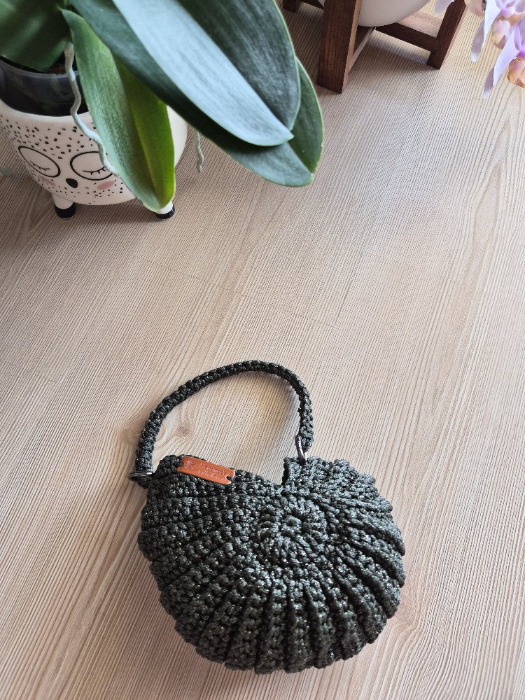 Dark Olive Shell Bag – Parlak Makrome El Örgüsü Çanta