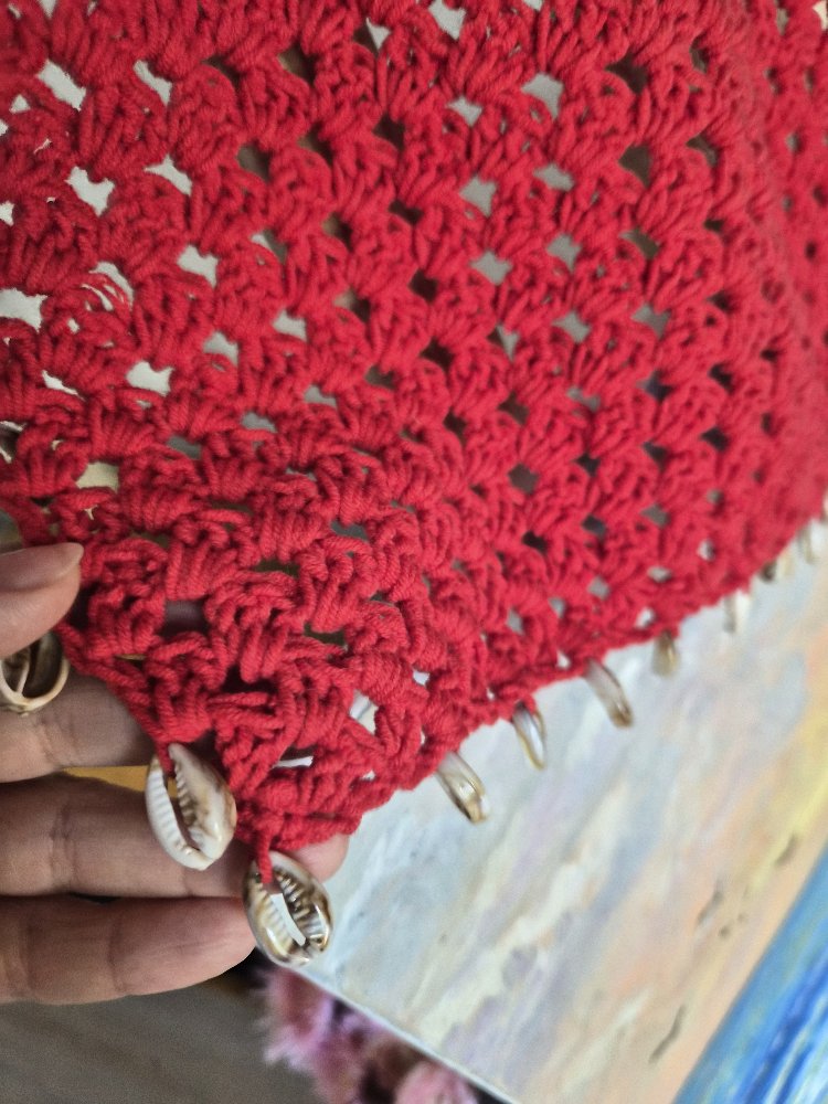 Kırmızı Deniz Kabuklu Boho Bandana