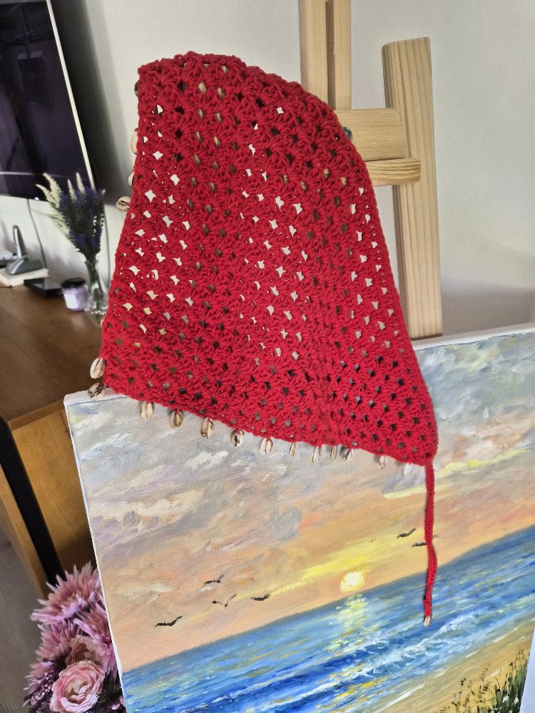 Kırmızı Deniz Kabuklu Boho Bandana