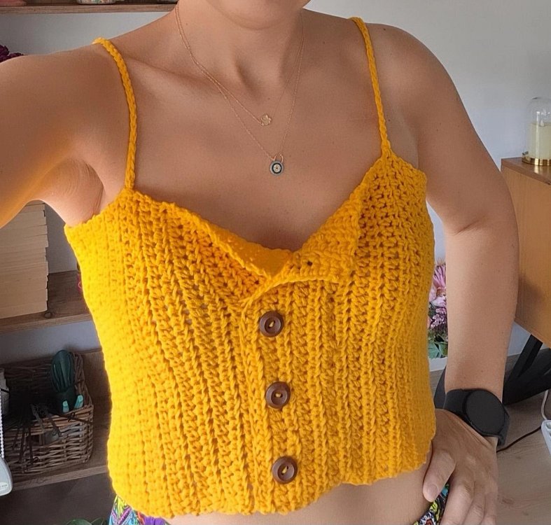 Bozcaada Üst – Hardal Sarısı El Örgüsü Crop Top