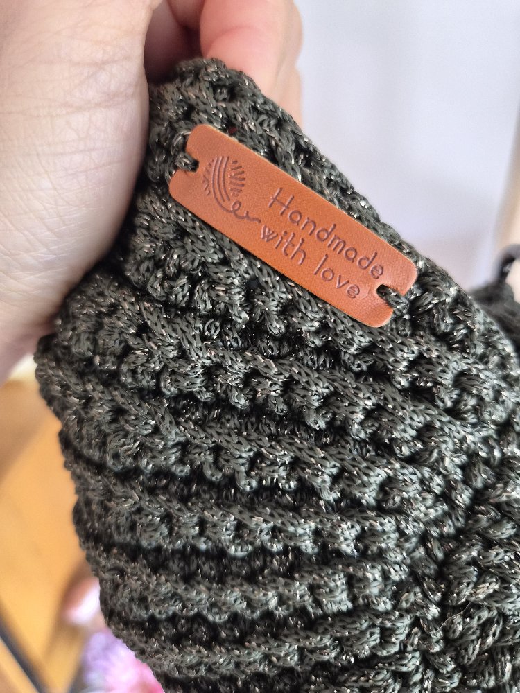 Dark Olive Shell Bag – Parlak Makrome El Örgüsü Çanta