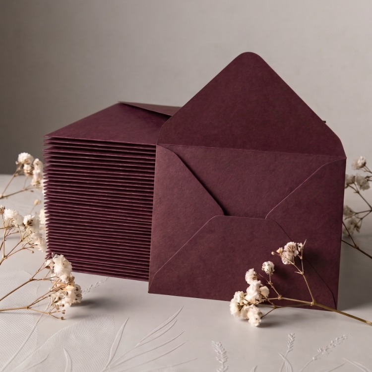 Premium Bordo Davetiye Zarfı - 500Adet