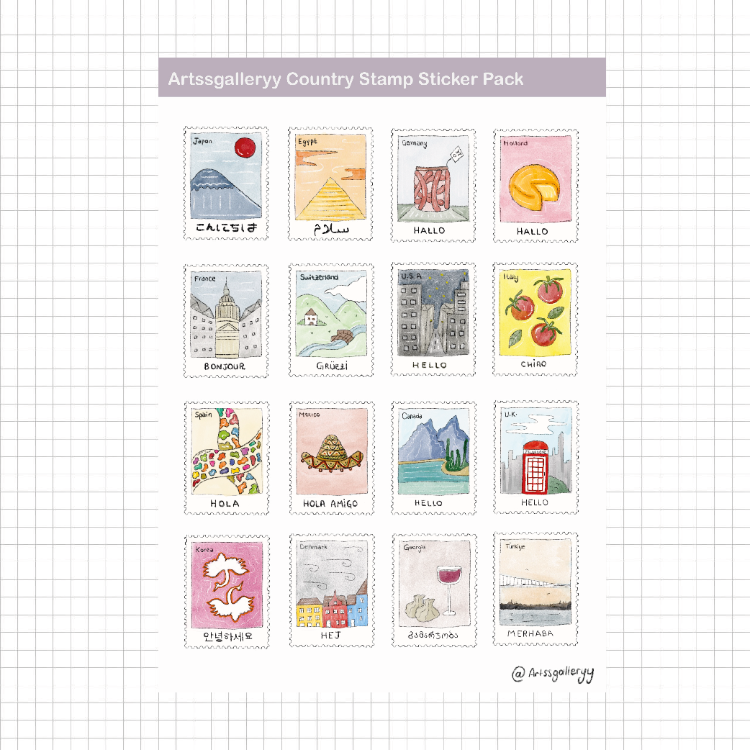 Country Stamp Sticker Pack 16 Adet