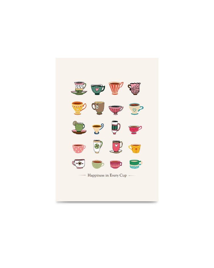 Happiness in Every Cup – Renkli Fincan Duvar Posteri