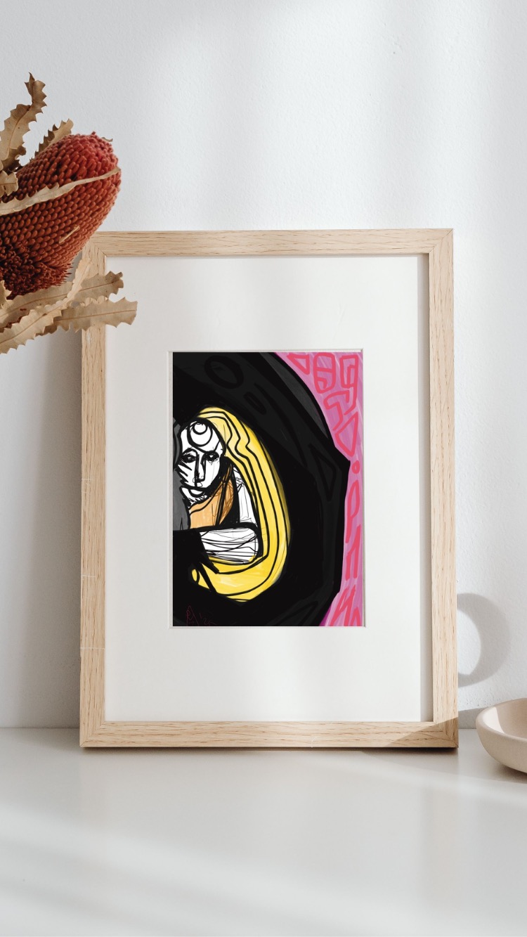 Surreal Figure Art Print, Colorful Contemporary Wall Art, Signed Numbered Fine Art Print. The Wait.