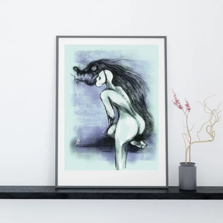 Surreal Figure Art Print, Dark Contemporary Wall Art, Signed Numbered Fine Art Print. Old Friend. 