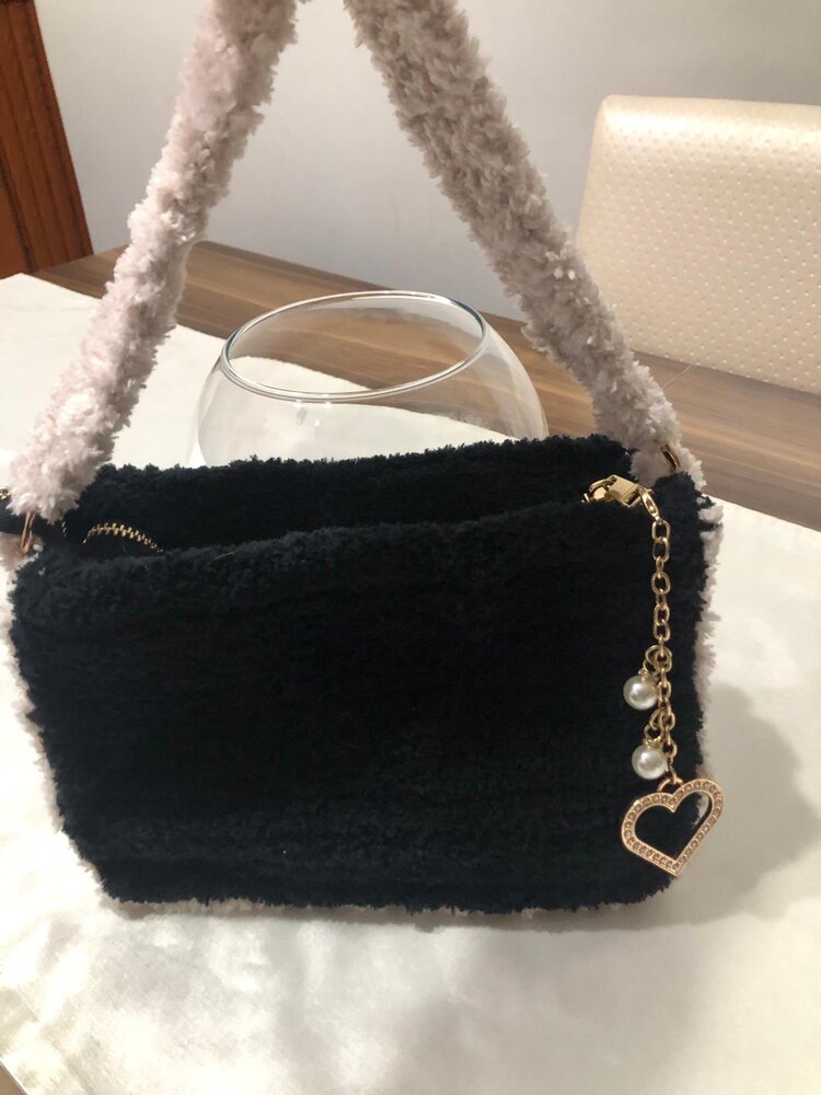 İki renkli mini peluş çanta