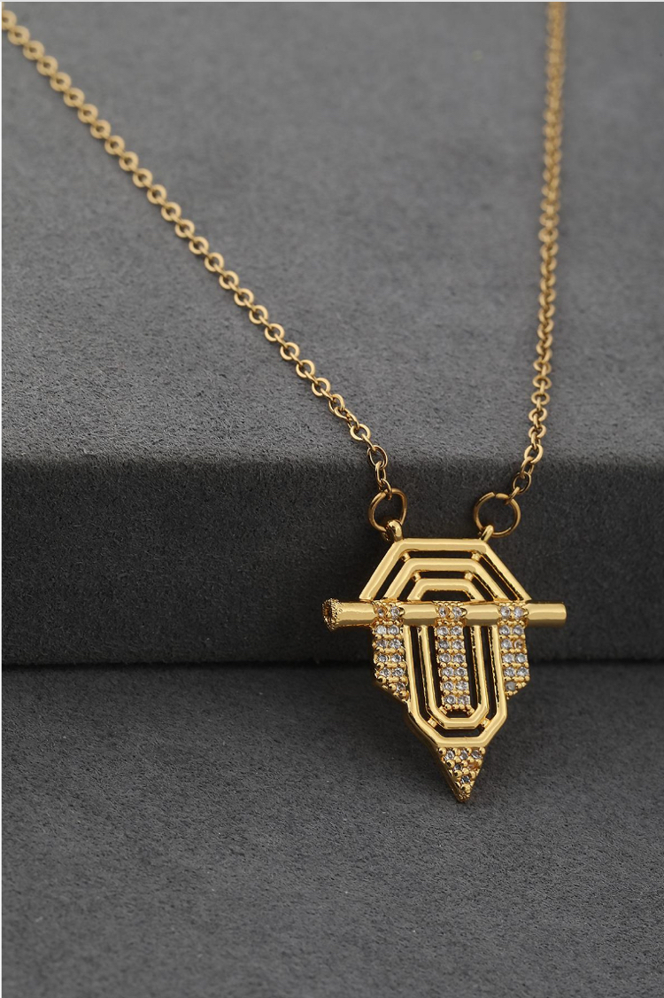 Gold zirkon taşlı serenay çelik kolye