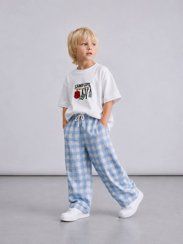 Oversize Mavi Kareli Takım