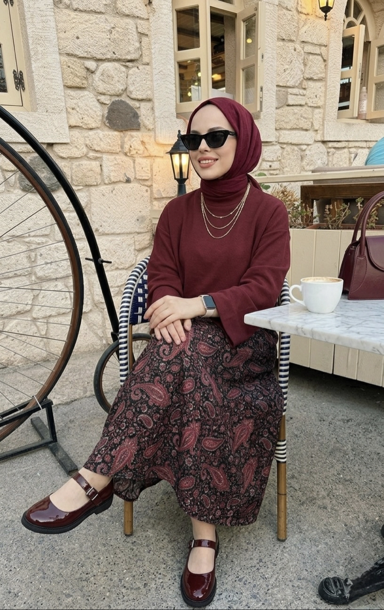 Bordo Efsun Etek & Bluz Takım 