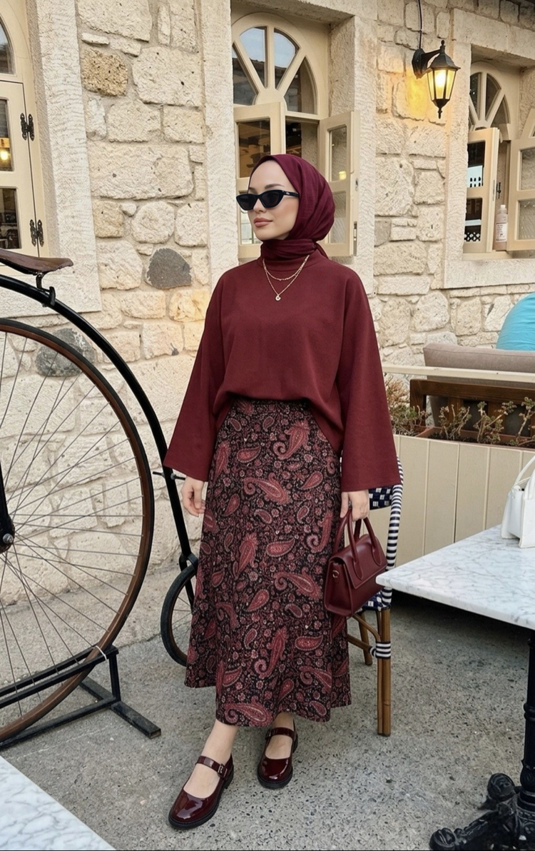 Bordo Efsun Etek & Bluz Takım 