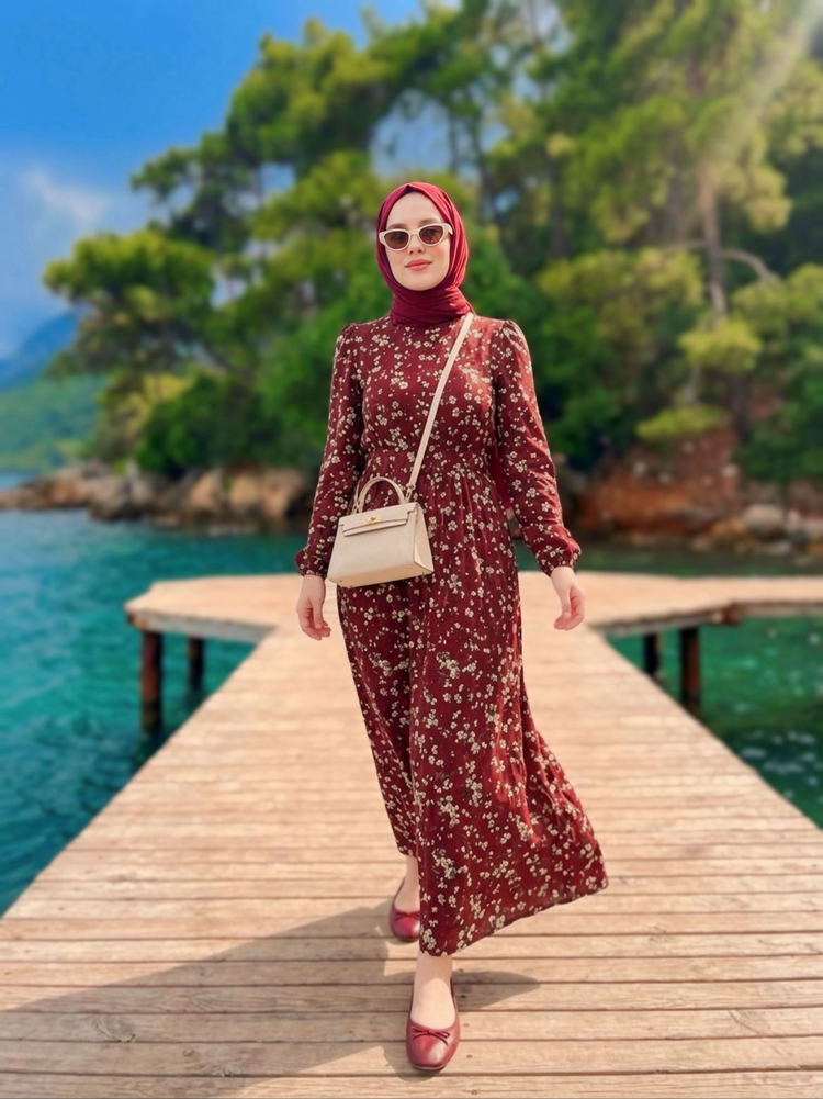 Bordo Çıtır Dress