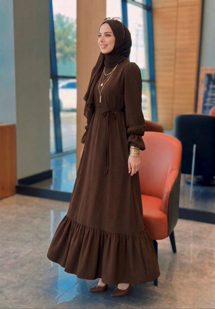 Kahve Abaya Elbise 