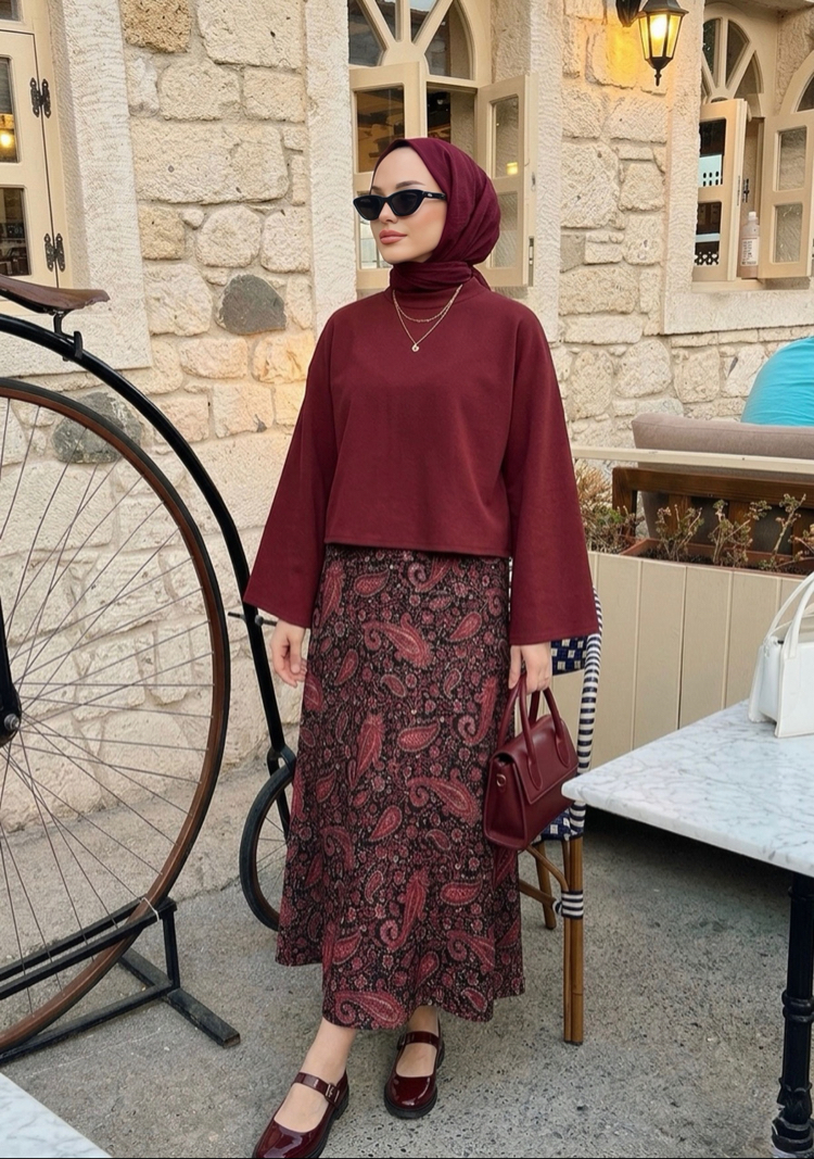 Bordo Efsun Etek & Bluz Takım 