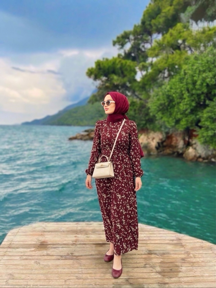 Bordo Çıtır Dress