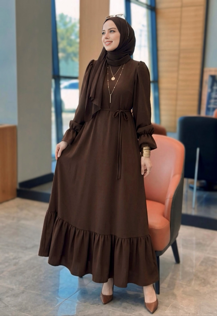 Kahve Abaya Elbise 