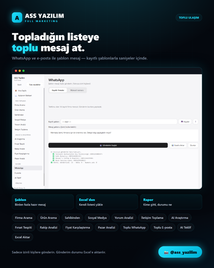 ASS Yazılım Full Marketing — 15+ Modüllü Müşteri Bulma & Pazarlama Otomasyonu (Windows)