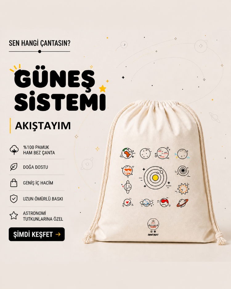 İpli Ham Bez Sırt Çantası - Güneş Sistemi