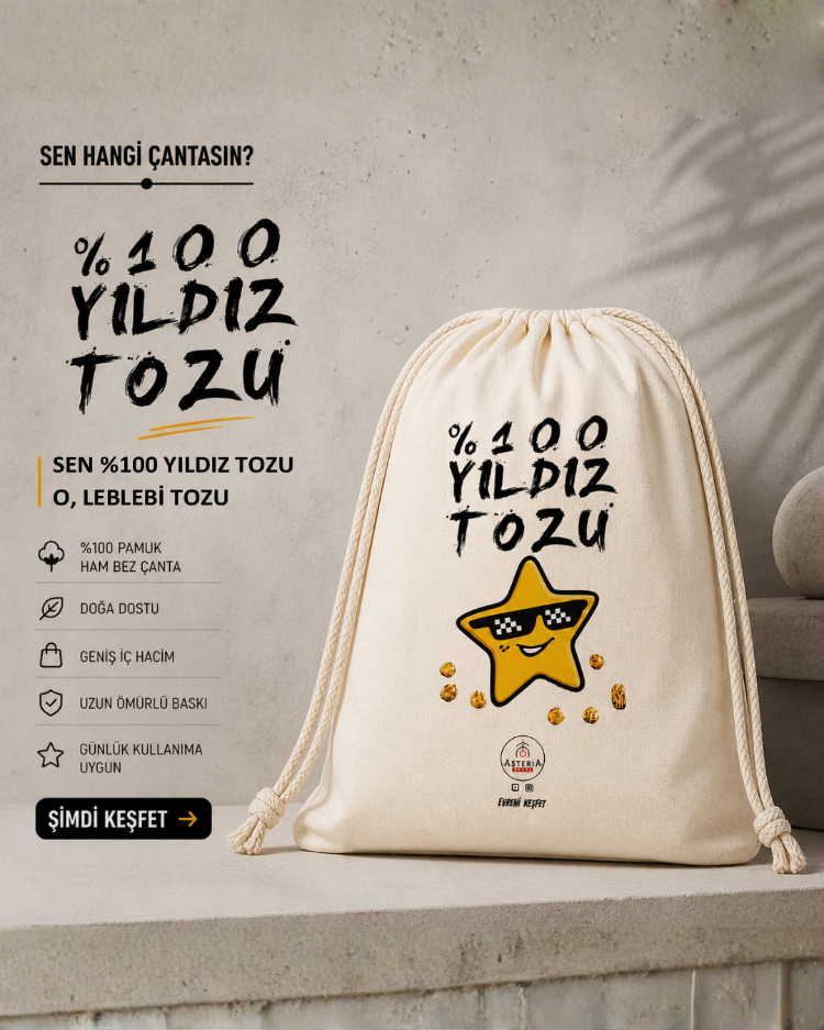 İpli Ham Bez Sırt Çantası - Yıldız Tozu