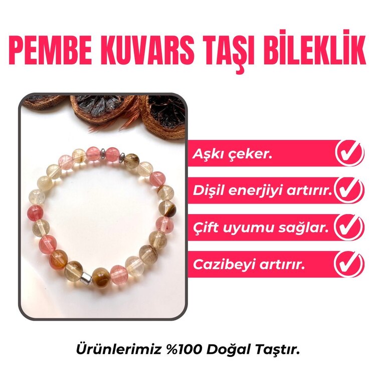 Pembe Kuvars Taşı Bileklik