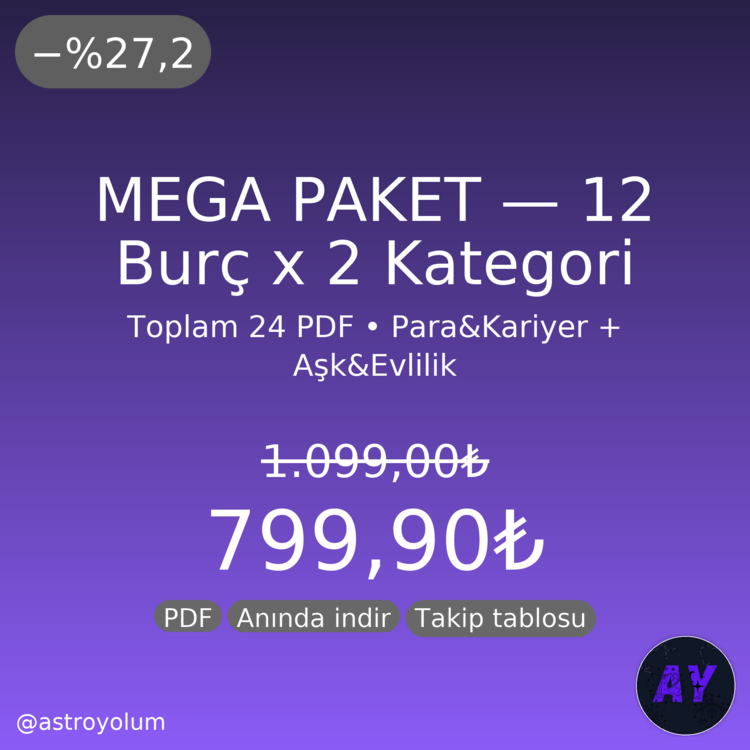 12 Burç — 21 Günlük MEGA Set (24 PDF) | Para&Kariyer + Aşk&Evlilik | Anında İndir