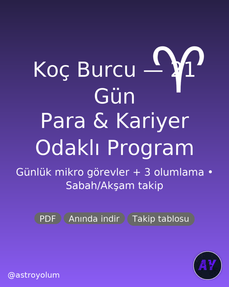 Koç Burcu 21 Gün Para & Kariyer Programı (PDF) | Günlük Görev + 3 Olumlama | Anında İndir