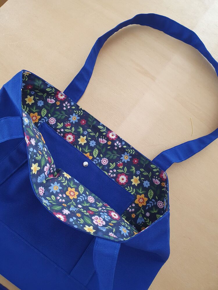 Mavi çiçekli tote çanta