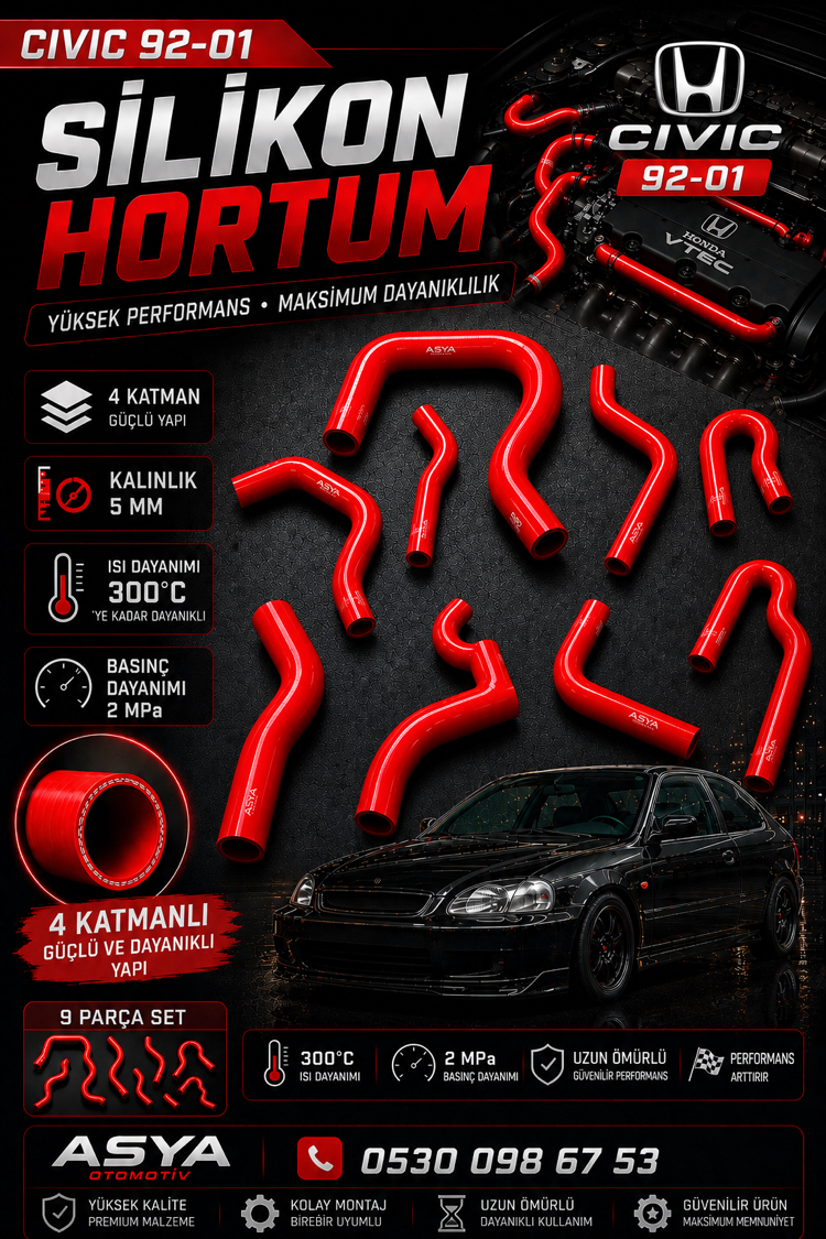 CIVIC İES 92-01 HORTUM SETİ KIRMIZI