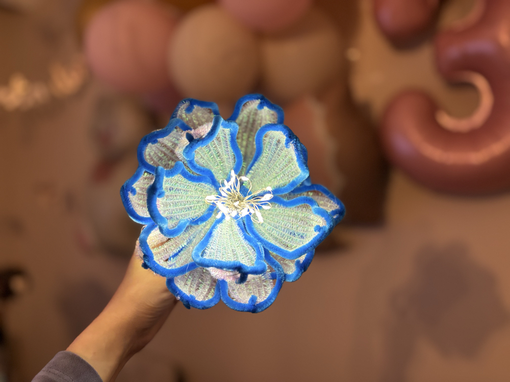 Mavi Simli Handmade Şönil Led Lamba