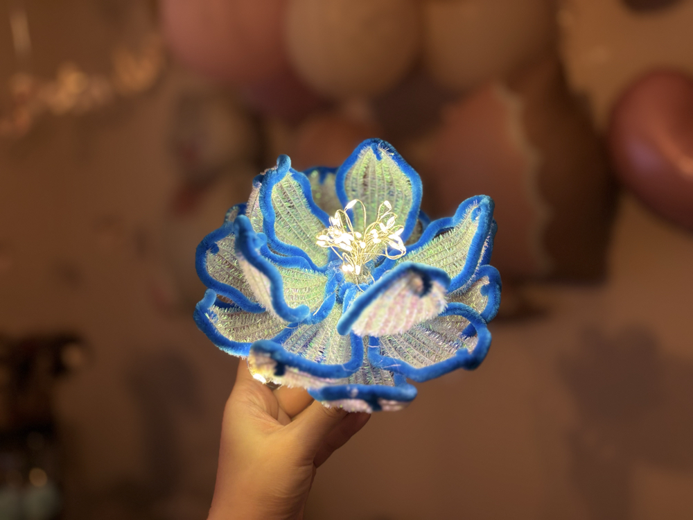 Mavi Simli Handmade Şönil Led Lamba