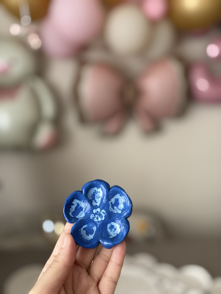 Ceramic Flower Ring Holder – Blue | El Yapımı Seramik Yüzüklük