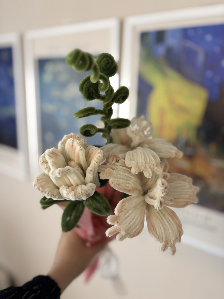  Cream Blossom Şönil Flower Bouquet | Handmade Floral Decor