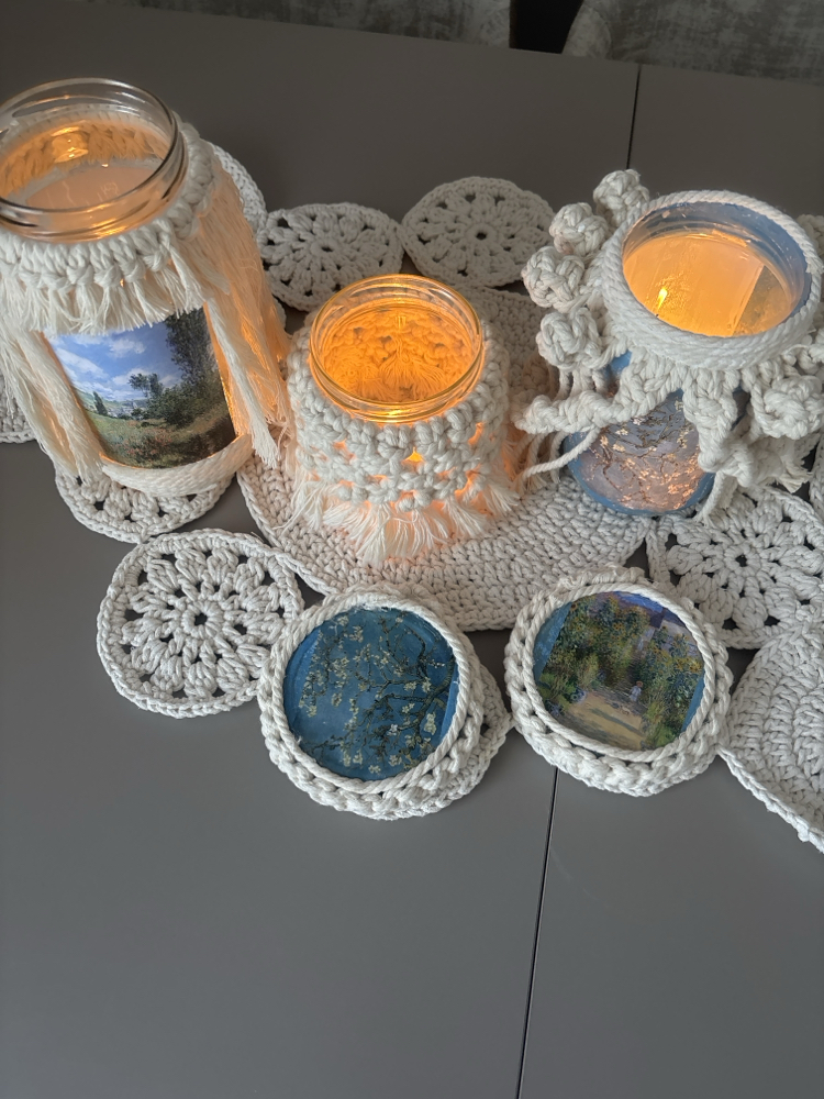 El Yapımı Makrome & Decoupage Mumluk Seti (5 Parça) 