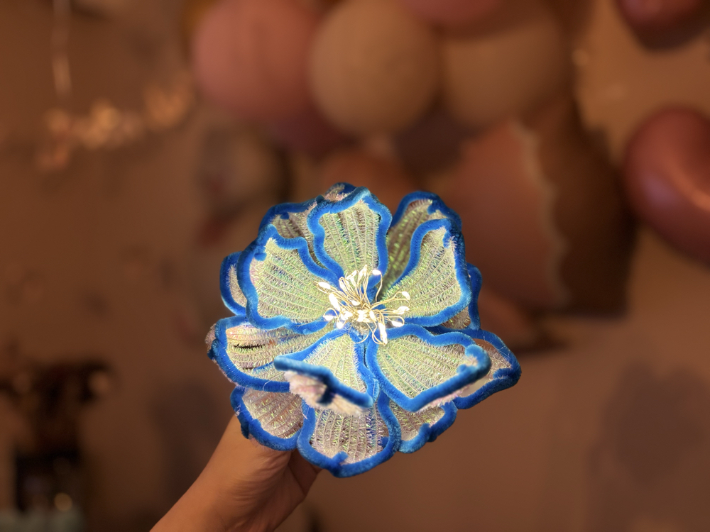 Mavi Simli Handmade Şönil Led Lamba
