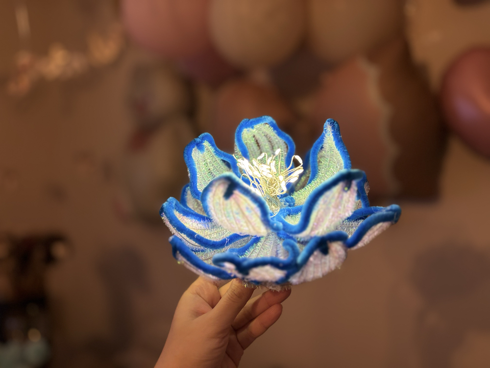 Mavi Simli Handmade Şönil Led Lamba